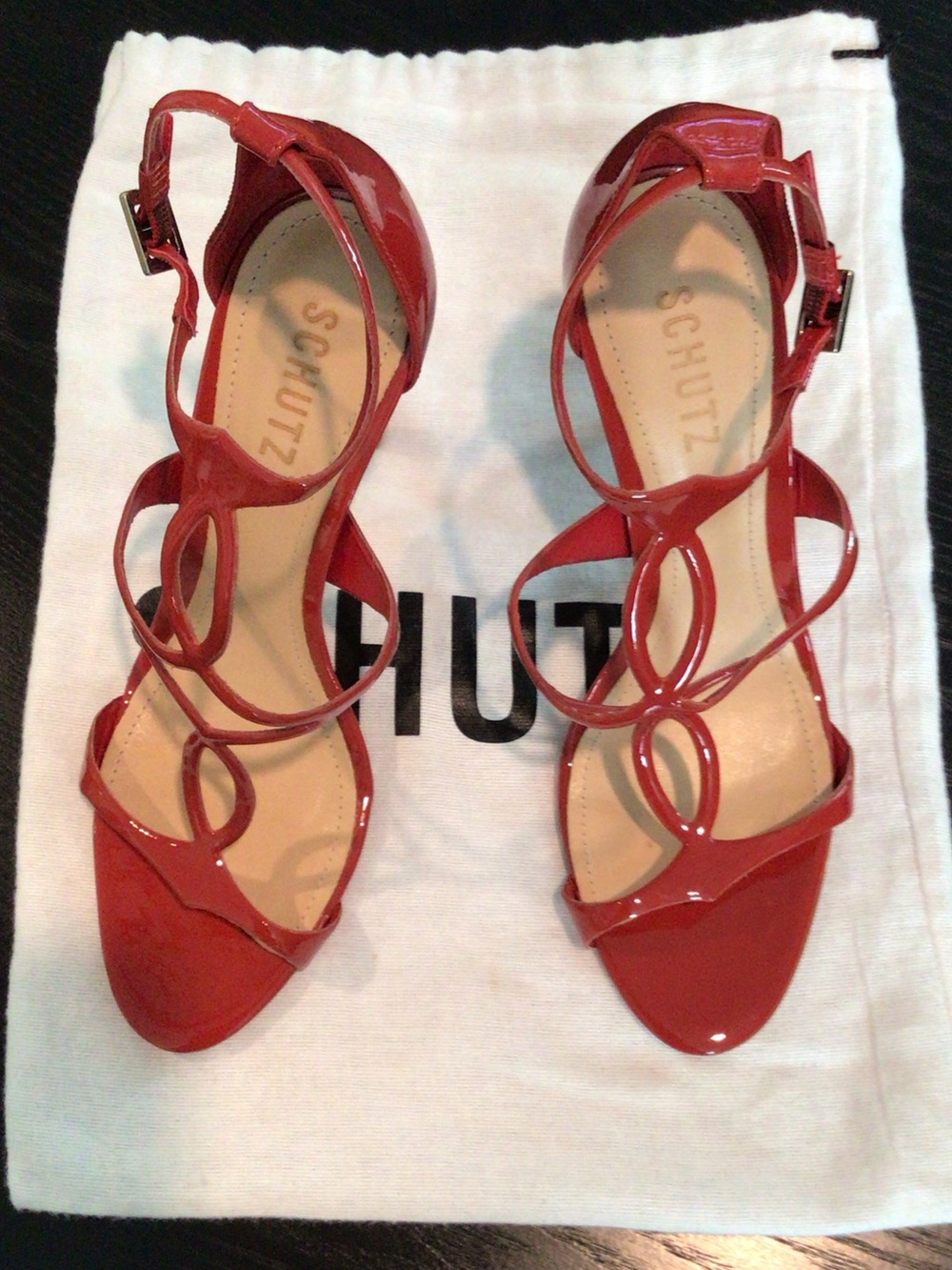 SCHUTZ Red Patent Loop-Strap Heels